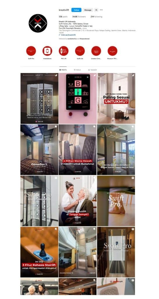 instagram management for kreativ lift indonesia